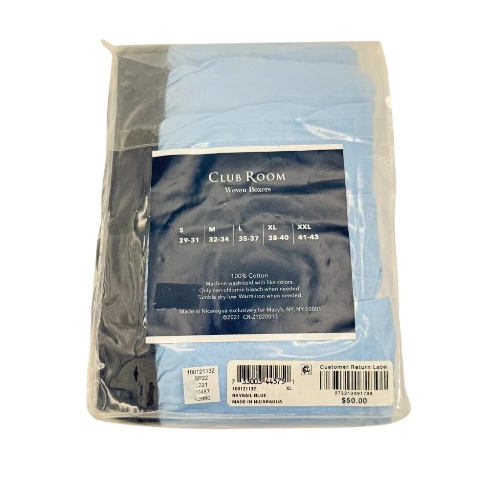 Club‎ Room Men's Woven Boxers 4-Pack XL Sky Sail Blue 100% Cotton NWT